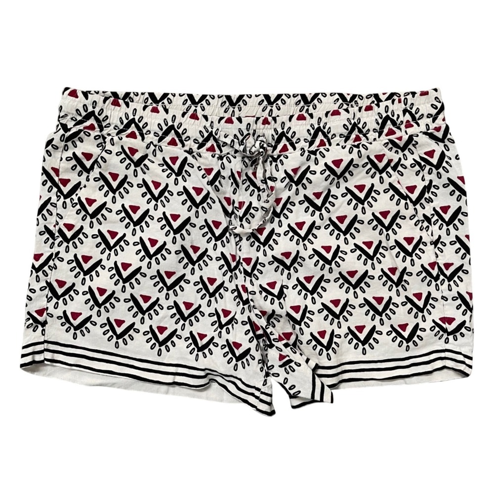 LOFT Women Size L Linen Viscose Blend Boho Geometric Print Smocked Waist Shorts